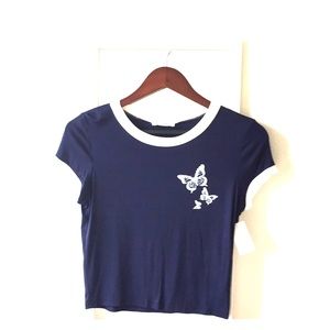 Teenbell | Light Navy Crewneck Crop Top